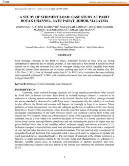 A Study of Sediment Load: Case Study at Parit Botak Channel, Batu Pahat, Johor, Malaysia