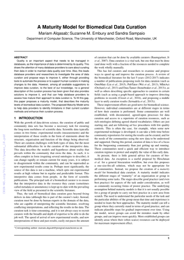 A Maturity Model for Biomedical Data Curation Mariam Alqasab,∗ Suzanne M