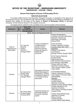 Office of the Registrar :: Dibrugarh University Dibrugarh | Assam | India