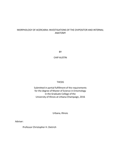 MORPHOLOGY of ACERCARIA: INVESTIGATIONS of the OVIPOSITOR and INTERNAL ANATOMY by CHIP AUSTIN THESIS Submitted in Partial Fulfil