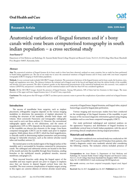 Anatomical Variations of Lingual Foramen and It' S Bony Canals With