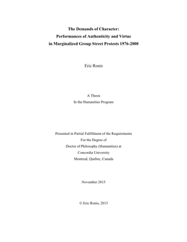 The Demands of Character: Performances of Authenticity and Virtue in Marginalized Group Street Protests 1976-2000