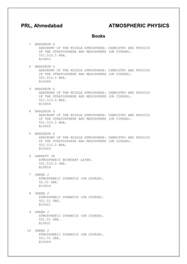 PRL, Ahmedabad ATMOSPHERIC PHYSICS