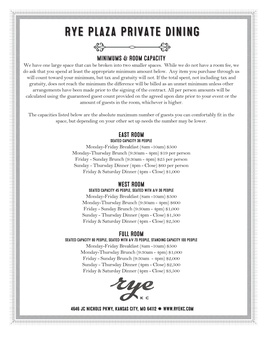 Rye Plaza Private Dining Information