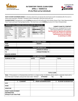 In-Territory Travel Claim Form April 1 – March 31