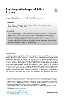 Psychopathology of Mixed States