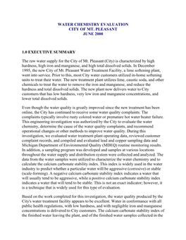 Water Chemistry Evaluation City of Mt. Pleasant June 2000