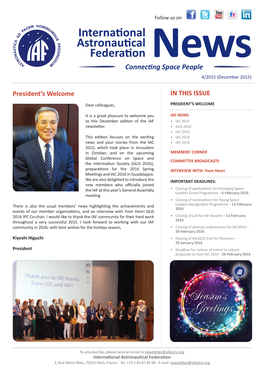 International Astronautical Federation News Connecting Space People 4/2015 (December 2015)