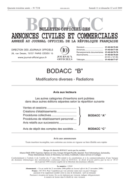 Bodacc Bulletin Officiel Des Annonces Civiles Et Commerciales Annexé Au