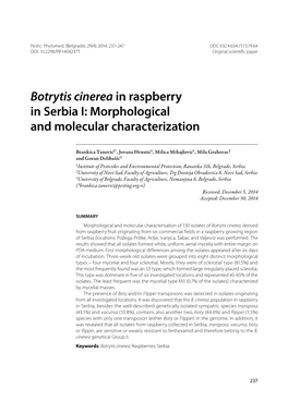 Botrytis Cinerea in Raspberry in Serbia I: Morphological and Molecular Characterization