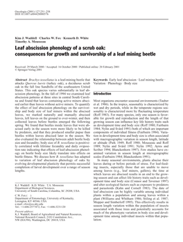 Leaf Abscission Phenology of a Scrub Oak: Consequences for Growth and Survivorship of a Leaf Mining Beetle