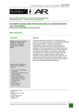 Planning Guidelines for Enhancing Placemaking with Tall Buildings Doi