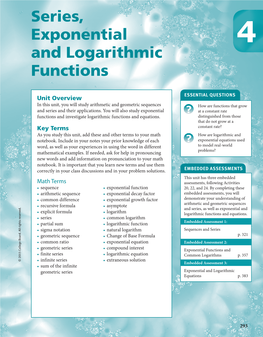 Series, Exponential and Logarithmic Functions Lesson 19-1 ACTIVITY 19 Arithmetic Sequences Continued