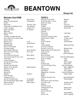 Beantown Song List 2010