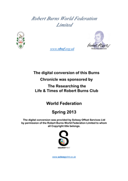 Sponsored by the Researching the Life & Times of Robert Burns Club