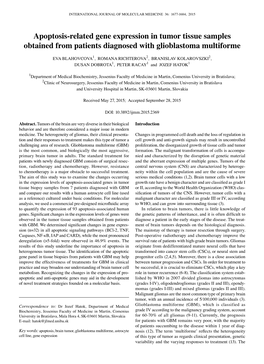 Apoptosis-Related Gene Expression in Tumor Tissue Samples Obtained from Patients Diagnosed with Glioblastoma Multiforme