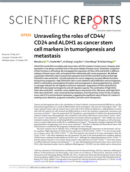 Unraveling the Roles of CD44/CD24 and ALDH1 As Cancer Stem Cell Markers in Tumorigenesis and Metastasis