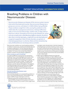 Breathing Problems in Children with Neuromuscular Diseases Part 1 Neuromuscular Diseases Are Diseases of the Nervous System (Nerves That Control the Body) and Muscles