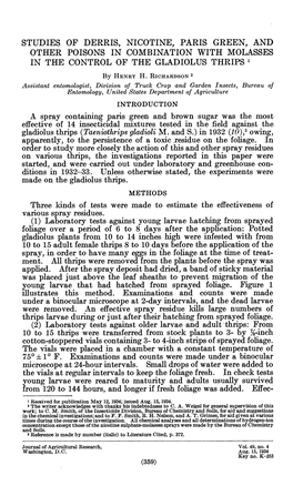 Studies of Derris, Nicotine, Paris Green, and Other Poisons in Combination with Molasses in the Control of the Gladiolus Thrips '