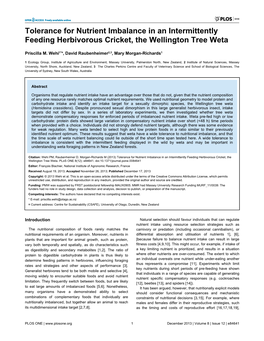 Tolerance for Nutrient Imbalance in an Intermittently Feeding Herbivorous Cricket, the Wellington Tree Weta