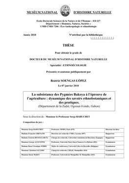 THÈSE La Subsistance Des Pygmées Bakoya À L'épreuve