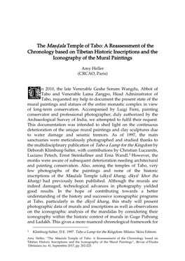 The Maṇḍala Temple of Tabo: a Reassessment of the Chronology Based on Tibetan Historic Inscriptions and the Iconography of the Mural Paintings