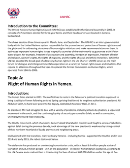 Topic A: Plight of Human Rights in Yemen