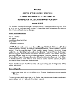 Minutes Meeting of the Board of Directors Planning