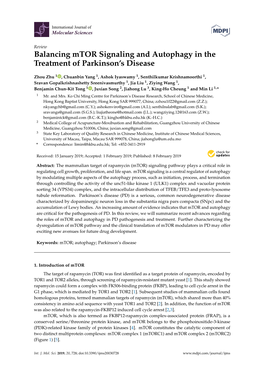 Balancing Mtor Signaling and Autophagy in the Treatment of Parkinson's Disease
