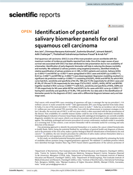 Identification of Potential Salivary Biomarker Panels for Oral