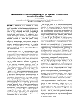 Spin Balanced Unrestricted Kohn-Sham Formalism Artëm Masunov Theoretical Division,T-12, Los Alamos National Laboratory, Mail Stop B268, Los Alamos, NM 87545