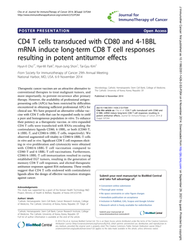 CD4 T Cells Transduced with CD80 and 4-1BBL Mrna Induce Long