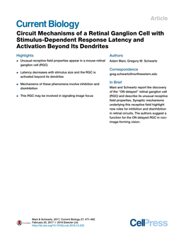 Circuit Mechanisms of a Retinal Ganglion Cell with Stimulus-Dependent Response Latency and Activation Beyond Its Dendrites