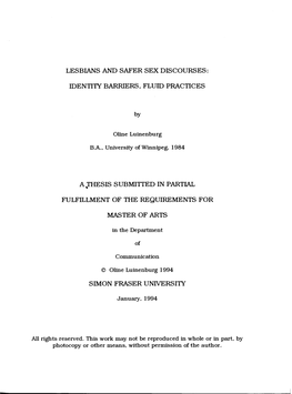 Lesbians and Safer Sex Discourses : Identity Barriers, Fluid Practices