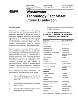 Wastewater Technology Fact Sheet: Ozone Disinfection