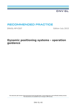 DNVGL-RP-E307: Dynamic Positioning Systems