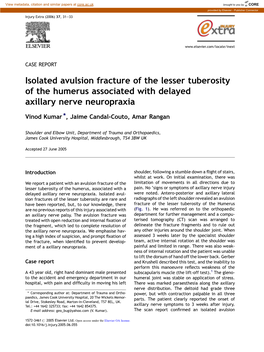 Isolated Avulsion Fracture of the Lesser Tuberosity of the Humerus Associated with Delayed Axillary Nerve Neuropraxia