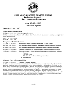 2017 YOUNG FARMER SUMMER OUTING Lexington, Kentucky Hilton Lexington/Downtown