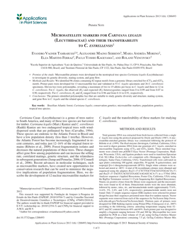 Microsatellite Markers for Cariniana Legalis