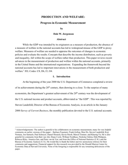 PRODUCTION and WELFARE: Progress in Economic Measurement