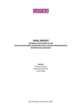 Final Report External Evaluation of the Instituo C&A Brazil Networks and Alliances Program (Nap) Between 2013 and 2015