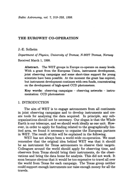 THE EUROWET CO-OPERATION J.-E. Solheim