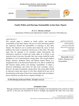 Family Politics and Marriage Sustainability in Imo State, Nigeria