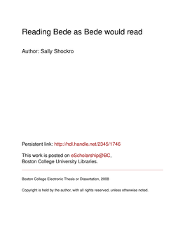 Reading Bede As Bede Would Read