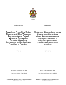 Regulations Prescribing Certain Firearms and Other Weapons, Components and Parts of Weapons, Accessories, Cartridge Magazines, A