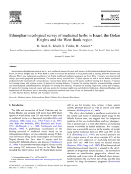 Ethnopharmacological Survey of Medicinal Herbs in Israel, the Golan Heights and the West Bank Region