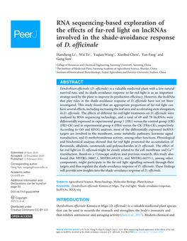 RNA Sequencing-Based Exploration of the Effects of Far-Red Light on Lncrnas Involved in the Shade-Avoidance Response of D