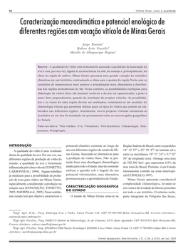 Caracterização Macroclimática E Potencial Enológico De Diferentes Regiões Com Vocação Vitícola De Minas Gerais