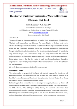 The Study of Quaternary Sediments of Manjra River,Near Chousala, Dist. Beed