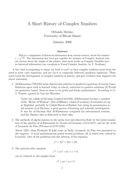 A Short History of Complex Numbers